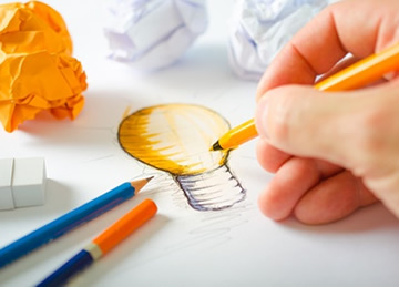 Grafický design, ruční kreslení žárovky